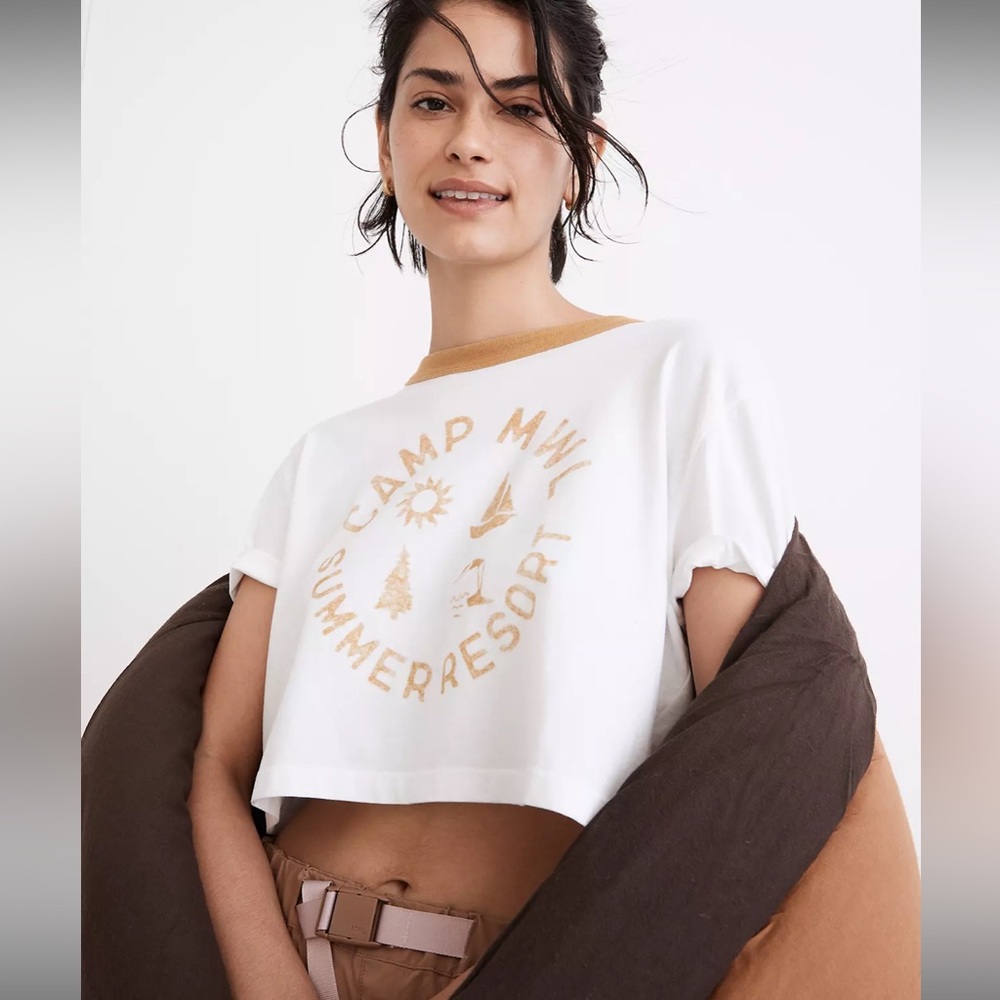Madewell MWL Camp resort ringer crop tee size L